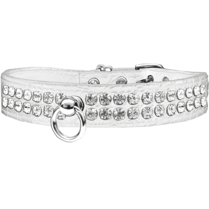 Style #72 Rhinestone Designer Croc Dog Collar White Size 10