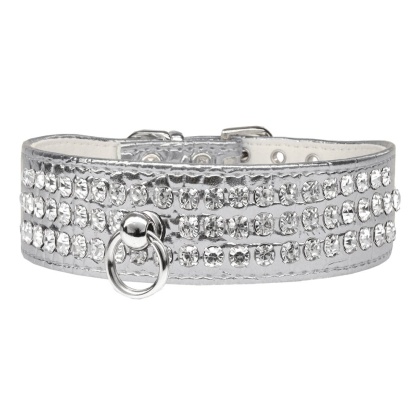Style #73 Rhinestone Designer Croc Dog Collar Silver Size 10