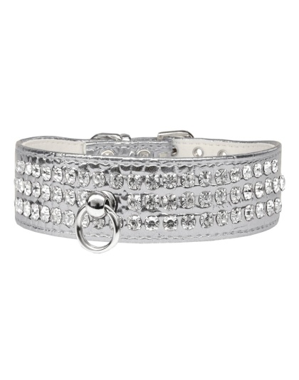 Style #73 Rhinestone Designer Croc Dog Collar Silver Size 10