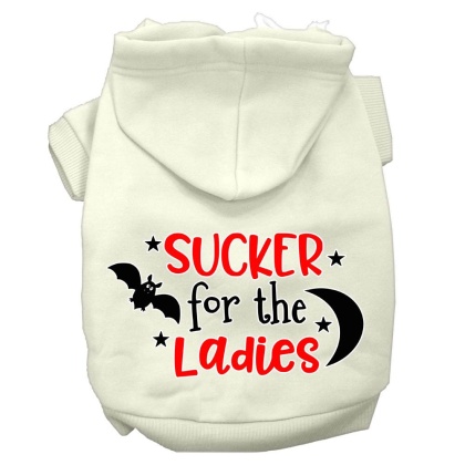 Sucker for the Ladies Screen Print Dog Hoodie Cream L