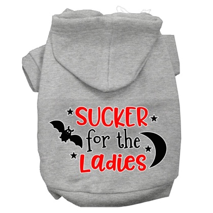 Sucker for the Ladies Screen Print Dog Hoodie Grey L