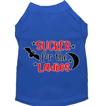 Sucker for the Ladies Screen Print Dog Shirt Blue Lg