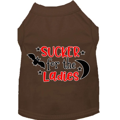 Sucker for the Ladies Screen Print Dog Shirt Brown Lg
