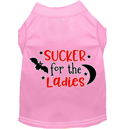 Sucker for the Ladies Screen Print Dog Shirt Light Pink Lg