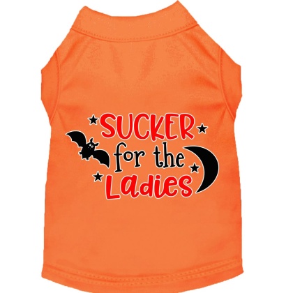 Sucker for the Ladies Screen Print Dog Shirt Orange Lg