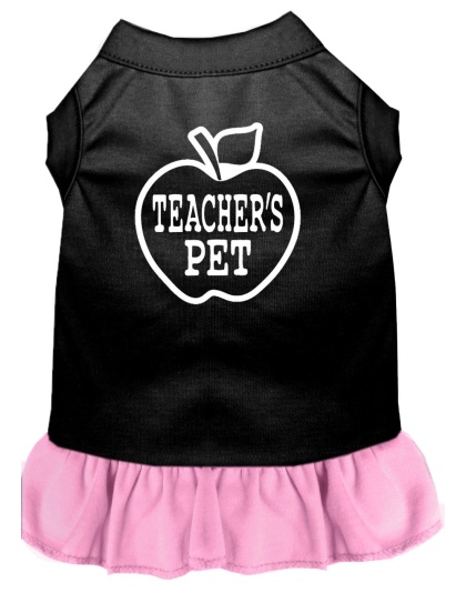 Teachers Pet Screen Print Dress Black with Light Pink Lg