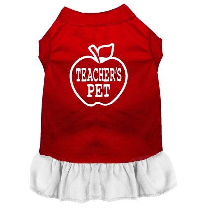 Teachers Pet Screen Print Dress Red with White Lg