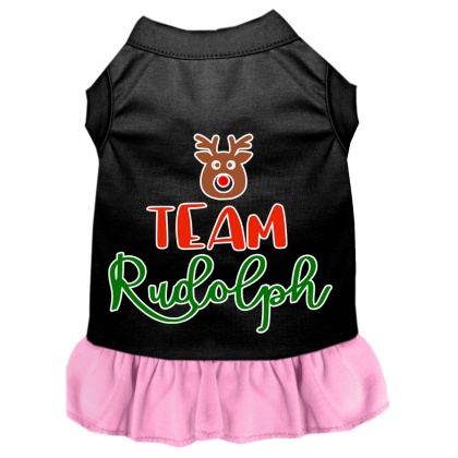 Team Rudolph Screen Print Dog Dress Black with Light Pink Lg