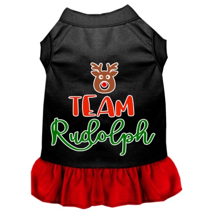 Team Rudolph Screen Print Dog Dress Black with Red Lg