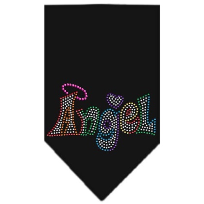 Technicolor Angel Rhinestone Pet Bandana Black Size Large