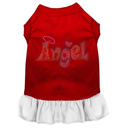 Technicolor Angel Rhinestone Pet Dress Red with White Lg