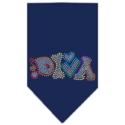 Technicolor Diva Rhinestone Pet Bandana Navy Size Large