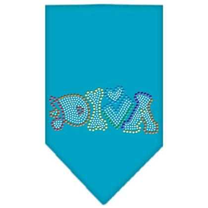 Technicolor Diva Rhinestone Pet Bandana Turquoise Size Large