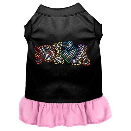 Technicolor Diva Rhinestone Pet Dress Black with Light Pink Lg