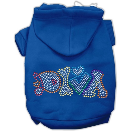 Technicolor Diva Rhinestone Pet Hoodie Blue Lg