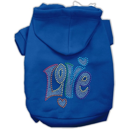 Technicolor Love Rhinestone Pet Hoodie Blue Lg