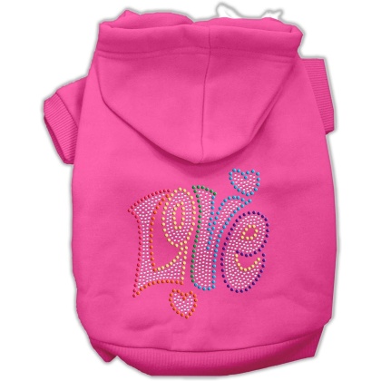 Technicolor Love Rhinestone Pet Hoodie Bright Pink Lg
