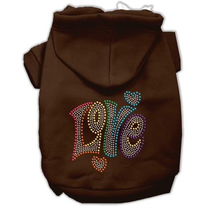 Technicolor Love Rhinestone Pet Hoodie Brown Lg