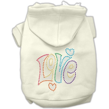 Technicolor Love Rhinestone Pet Hoodie Cream Lg