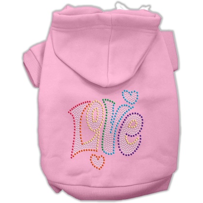 Technicolor Love Rhinestone Pet Hoodie Light Pink Lg