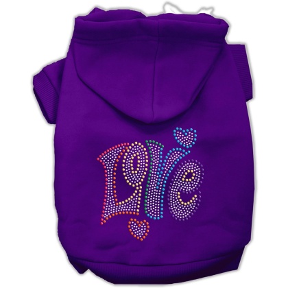 Technicolor Love Rhinestone Pet Hoodie Purple Lg