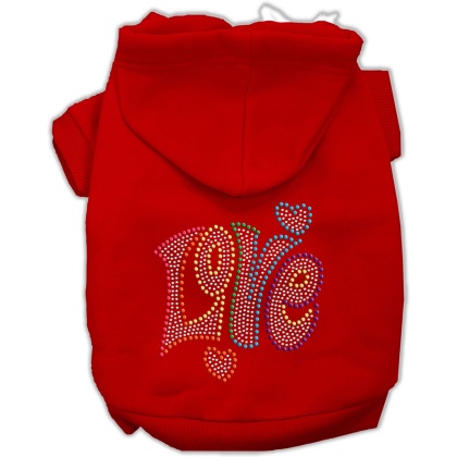 Technicolor Love Rhinestone Pet Hoodie Red Lg