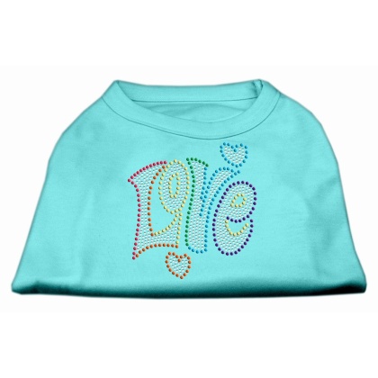 Technicolor Love Rhinestone Pet Shirt Aqua Lg