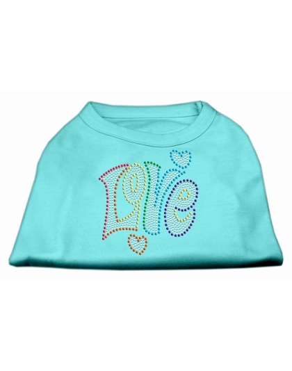 Technicolor Love Rhinestone Pet Shirt Aqua Lg