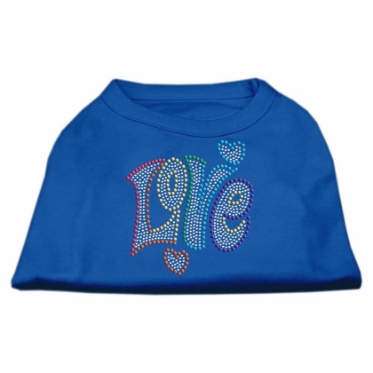 Technicolor Love Rhinestone Pet Shirt Blue Lg