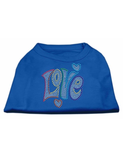 Technicolor Love Rhinestone Pet Shirt Blue Lg