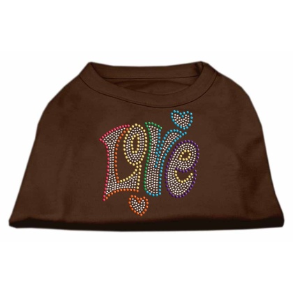 Technicolor Love Rhinestone Pet Shirt Brown Lg