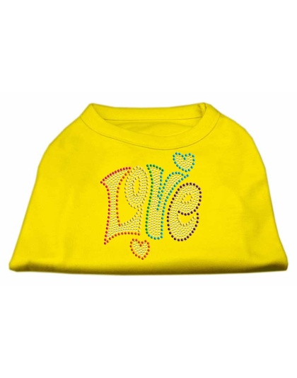 Technicolor Love Rhinestone Pet Shirt Yellow Lg