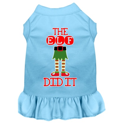 The Elf Did It Screen Print Dog Dress Baby Blue 4X