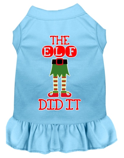 The Elf Did It Screen Print Dog Dress Baby Blue 4X