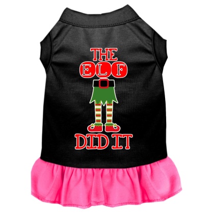The Elf Did It Screen Print Dog Dress Black with Bright Pink Lg