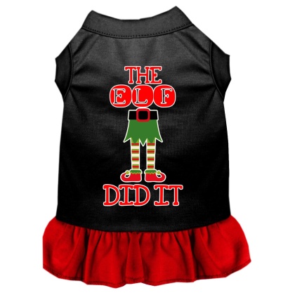 The Elf Did It Screen Print Dog Dress Black with Red Lg
