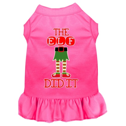 The Elf Did It Screen Print Dog Dress Bright Pink 4X