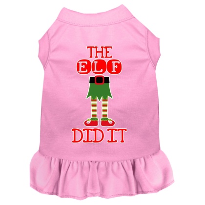 The Elf Did It Screen Print Dog Dress Light Pink 4X