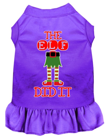 The Elf Did It Screen Print Dog Dress Purple 4X