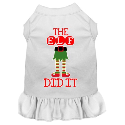 The Elf Did It Screen Print Dog Dress White 4X