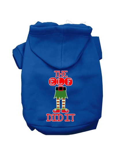 The Elf Did It Screen Print Dog Hoodie Blue L