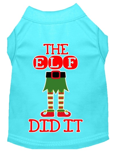 The Elf Did It Screen Print Dog Shirt Aqua Lg