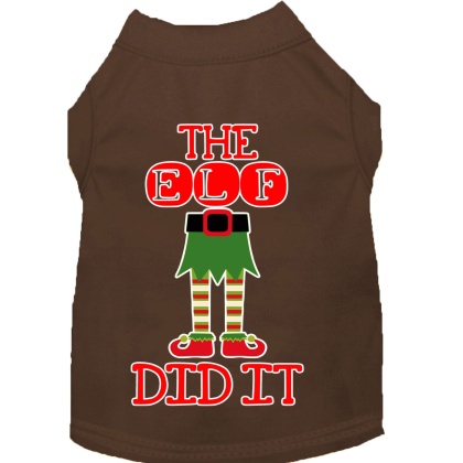 The Elf Did It Screen Print Dog Shirt Brown Lg