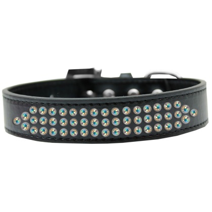 Three Row AB Crystal Dog Collar Black Size 12