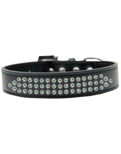 Three Row AB Crystal Dog Collar Black Size 12