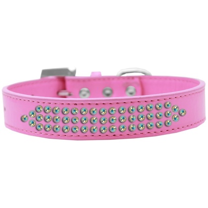Three Row AB Crystal Dog Collar Bright Pink Size 12