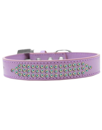 Three Row AB Crystal Dog Collar Lavender Size 12