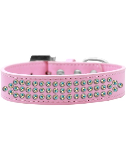 Three Row AB Crystal Dog Collar Light Pink Size 12