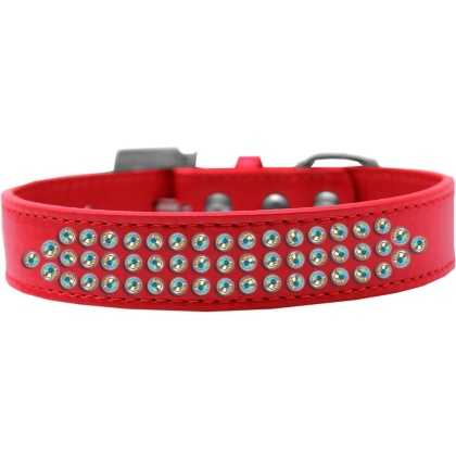 Three Row AB Crystal Dog Collar Red Size 12