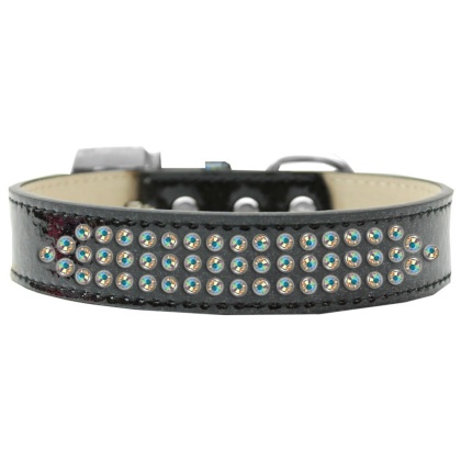 Three Row AB Crystal Ice Cream Dog Collar Black Size 12